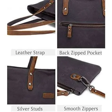 VASCHY Vintage Leather Canvas Tote - Water Resistant Work Bag