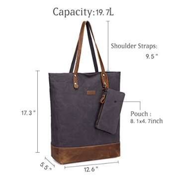 VASCHY Vintage Leather Canvas Tote - Water Resistant Work Bag