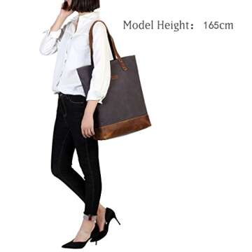 VASCHY Vintage Leather Canvas Tote - Water Resistant Work Bag