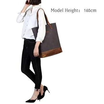 VASCHY Vintage Leather Canvas Tote - Water Resistant Work Bag