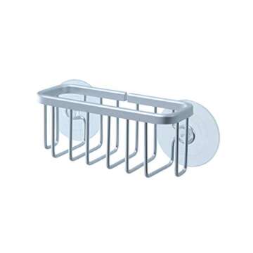 SunnyPoint NeverRust Kitchen Sink Suction Holder for Sponges, Scrubbers, Soap, Kitchen, Bathroom, 6"L x 2.36" W x 2.56"H , Aluminum (Mat Silver, Set of 1)