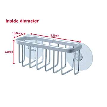 SunnyPoint NeverRust Kitchen Sink Suction Holder for Sponges, Scrubbers, Soap, Kitchen, Bathroom, 6"L x 2.36" W x 2.56"H , Aluminum (Mat Silver, Set of 1)