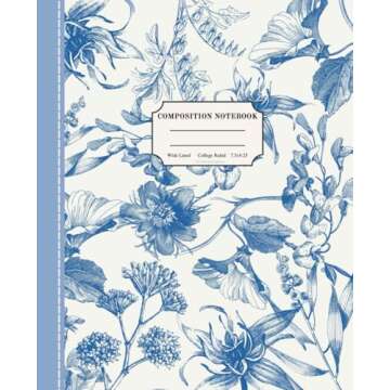 Vintage Botanical Composition Notebook: Pastel Blue Floral Print Cottagecore Aesthetic Journal, Cute...