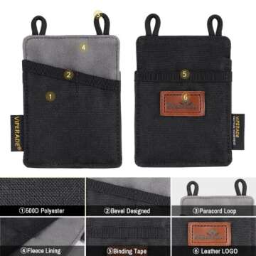 VIPERADE VE8 Tool Pouch, Slim EDC Organizer, Nylon EDC Pouch with 3 Tool Storage Pocket, Men Pocket Organizer for Daily Carry (Small-Black)