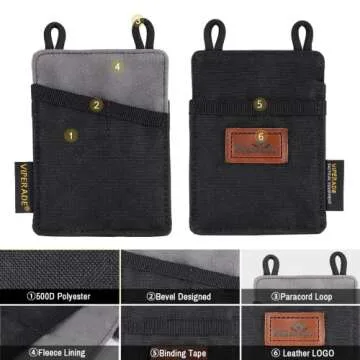 VIPERADE VE8 Tool Pouch, Slim EDC Organizer, Nylon EDC Pouch with 3 Tool Storage Pocket, Men Pocket Organizer for Daily Carry (Small-Black)