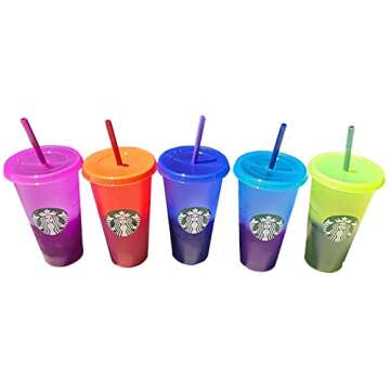 Starbucks Summer 2022 Color Change Venti Cold Cups with Straws (24oz, Pack of 5)