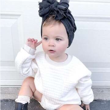 Baby Fall Outfits Girl Boy Crewneck Sweatshirt Bubble Romper Oversized Sweater Onesie Warm Winter Clothes (Quilted Cream,12-18 Months)