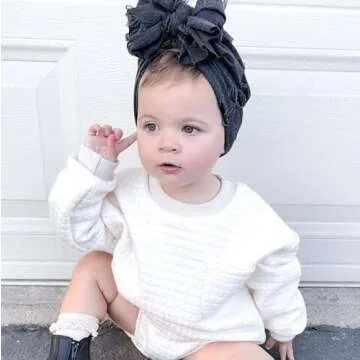 Baby Fall Outfits Girl Boy Crewneck Sweatshirt Bubble Romper Oversized Sweater Onesie Warm Winter Clothes (Quilted Cream,12-18 Months)