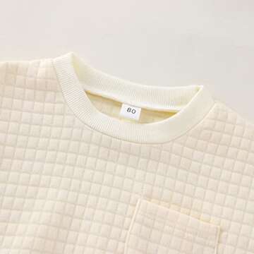 Baby Fall Outfits Girl Boy Crewneck Sweatshirt Bubble Romper Oversized Sweater Onesie Warm Winter Clothes (Quilted Cream,12-18 Months)