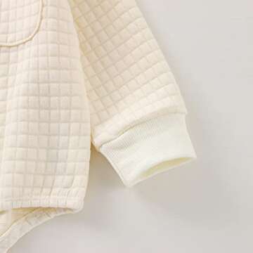 Baby Fall Outfits Girl Boy Crewneck Sweatshirt Bubble Romper Oversized Sweater Onesie Warm Winter Clothes (Quilted Cream,12-18 Months)