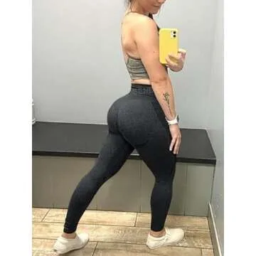 SENBAN Seamless Leggings for Women High Waist Tummy Control Butt Lift Yoga Pants Workout Gym Smile Contour Tights Black S