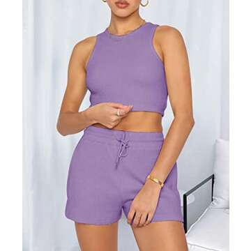 Lingswallow 2 Piece Women Lounge Sets - Sleeveless Crop Top and Shorts Waffle Lounge Set Tracksuits Sweatsuits for Women