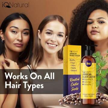IQ Natural Jamaican Black Castor Oil for Hair Growth and Skin Conditioning, 100% Pure Cold Pressed, Scalp, Nail and Hair Oil - (Unscented) (8oz)