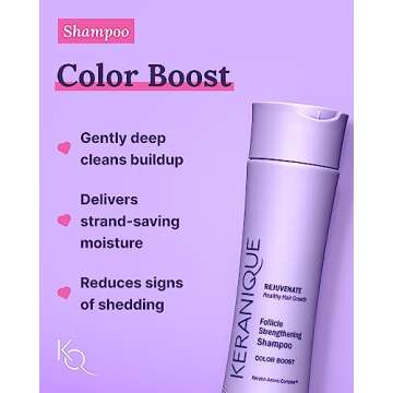 Keranique Color Treated Shampoo and Conditioner Set with Hair Thickening Spray - Keratin Enriched Color Boost Set w/Shampoo & Conditioner and Lift & Repair Spray for Women w/Fine, Thin, Colored Hair