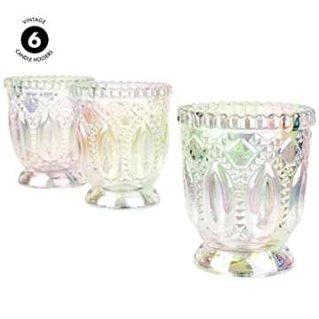Koyal Wholesale Vintage Glass Candle Holder (Pack of 6), 3 x 2.75 (Iridescent)