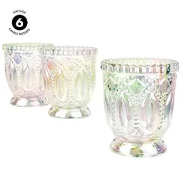 Koyal Wholesale Vintage Glass Candle Holder (Pack of 6), 3 x 2.75 (Iridescent)