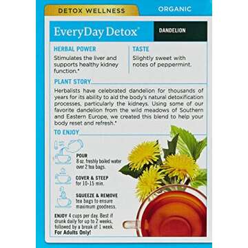 Traditional Medicinals Tea, Organic EveryDay Detox Dandelion, Supports Healthy Liver & Kidney Functi...