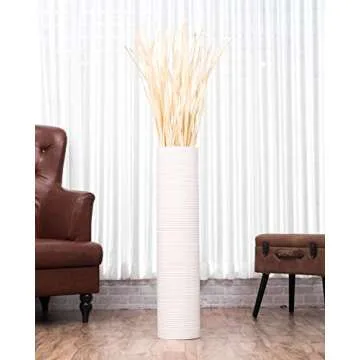 Leewadee Large White Home Decor Floor Vase – Wooden 36 inches Tall Farmhouse Decor Flower Holder f...