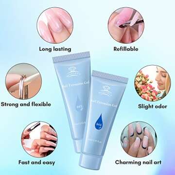 Makartt Blue Poly Nail Gel Kit Hard Gel 4 Cool Colors Gel Builder Starter Kit for Nail Extension Enhancement Slip Solution Dual Forms Base Top Coat All in One Gel Manicure Kit