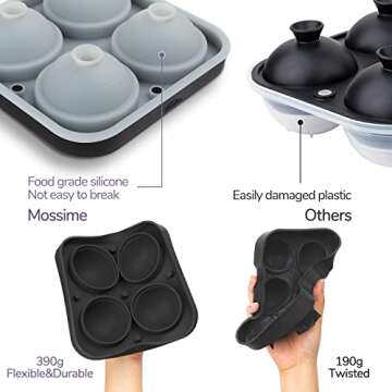 Large Ice Cube Tray, 2 Inches Big Cubes & 2.5 Inches Sphere Whiskey Ice Cube Mold with Lid, Reusable...