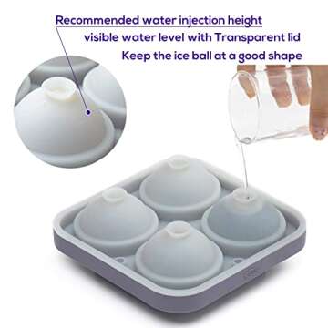 Large Ice Cube Tray, 2 Inches Big Cubes & 2.5 Inches Sphere Whiskey Ice Cube Mold with Lid, Reusable Silicone Ice Ball Mold, Easy Release Round Square Ice Cube Tray for Cocktail Bourbon