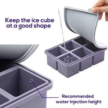 Large Ice Cube Tray, 2 Inches Big Cubes & 2.5 Inches Sphere Whiskey Ice Cube Mold with Lid, Reusable Silicone Ice Ball Mold, Easy Release Round Square Ice Cube Tray for Cocktail Bourbon