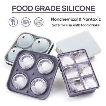 Large Ice Cube Tray, 2 Inches Big Cubes & 2.5 Inches Sphere Whiskey Ice Cube Mold with Lid, Reusable Silicone Ice Ball Mold, Easy Release Round Square Ice Cube Tray for Cocktail Bourbon