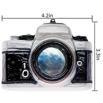2 Pack Hand Blown Glass Camera Christmas Ornament Set - Unique Holiday Decor