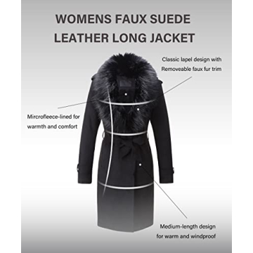 Women's Faux Suede Leather Jacket Fleece Lined Winter Coat