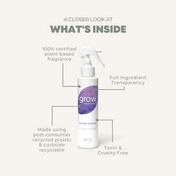 Grow Fragrance - Certified 100% Plant Based Air Freshener + Fabric Freshener Spray, Made With All Natural Essential Oils, Lavender Scent, 5 oz.