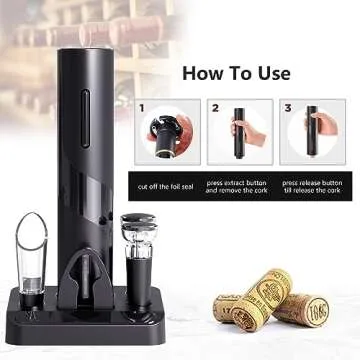 COKUNST Electric Wine Opener Set, Battery Operated Wine Bottle Corkscrew Opener with Foil Cutter, Wine Aerator Pourer, Vacuum Stoppers, Reusable Wine Bottle Openers with Accessories for Kitchen Party
