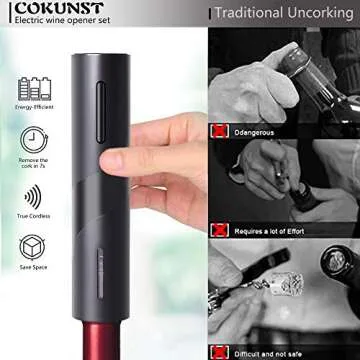 COKUNST Electric Wine Opener Set, Battery Operated Wine Bottle Corkscrew Opener with Foil Cutter, Wine Aerator Pourer, Vacuum Stoppers, Reusable Wine Bottle Openers with Accessories for Kitchen Party