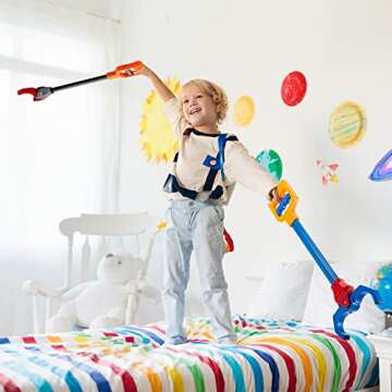 4 Pcs Interactive Grabber Toy Pack, Robot Arm Claw Grab Pickup Reacher Tool for Boys Girls Kids Children Fun Early Learning and Hand Eye Coordination Play, 18 Inch(Red, Blue)