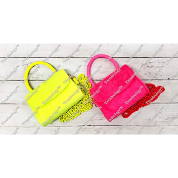Neon Pink Retro Faux Fur Chain Mini Satchel Bag