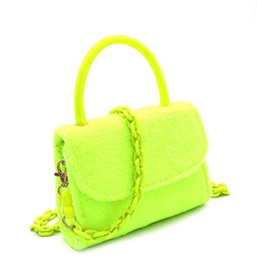 Neon Pink Retro Faux Fur Chain Mini Satchel Bag