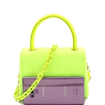 Neon Pink Retro Faux Fur Chain Mini Satchel Bag