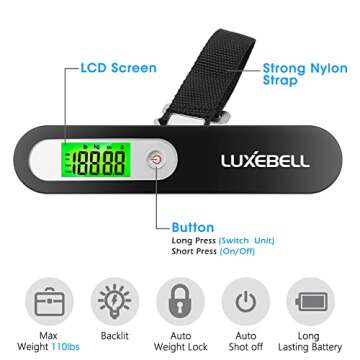 Digital Luggage Scale Gift for Traveler Suitcase Handheld Weight Scale 110lbs Black