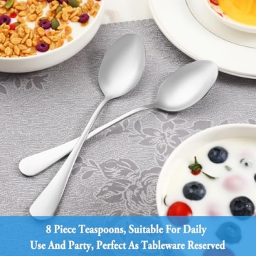 8 Piece Stainless Steel Teaspoons Set - Dishwasher Safe