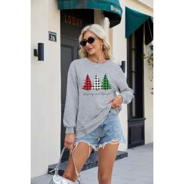 Merry and Bright Shirt Women Funny Leopard Printed Plaid Christmas Trees Long Sleeve Sweatshirts Xmas Graphic Tees