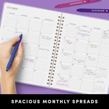PAPERAGE 2 Year Spiral Bound Planner 2025-2026 (Black), 24 Month (January 2025 - December 2026), 8.5 in x 11 in, Monthly Spreads & Yearly Plans, Includes Additional Note Pages & Trackers