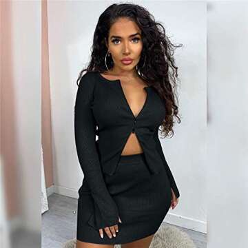 XLLAIS Ribbed Tops and Skirts Sets Double Zipper Tracksuits Women 2 Piece Outfits Clubwear Ladies's Suits