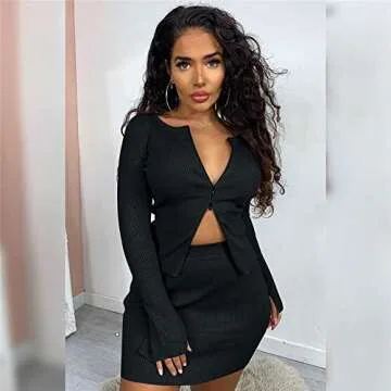 XLLAIS Ribbed Tops and Skirts Sets Double Zipper Tracksuits Women 2 Piece Outfits Clubwear Ladies's Suits