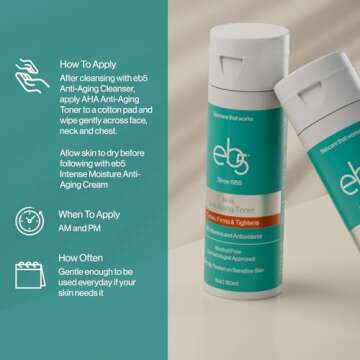 eb5 Aha Anti-Aging Facial Toner with Vitamins and Antioxidants, Tones, Firms & Tightens, Alchohol-Free, Clinically Tested on Sensitive Skin (6 fl oz)