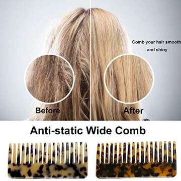 2-Pack Large Hair Detangling Comb, French Hair Comb Wide Teeth Pocket Comb for Thick Curly Wavy Hair, Detangler Comb Styling Comb