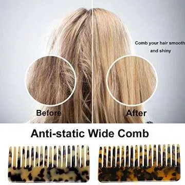 2-Pack Large Hair Detangling Comb, French Hair Comb Wide Teeth Pocket Comb for Thick Curly Wavy Hair, Detangler Comb Styling Comb