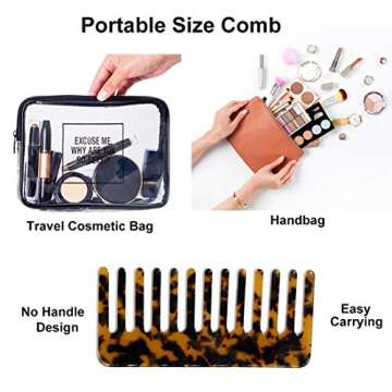 2-Pack Large Hair Detangling Comb, French Hair Comb Wide Teeth Pocket Comb for Thick Curly Wavy Hair, Detangler Comb Styling Comb