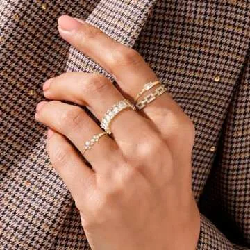 ZOERAY Gold Rings for Women Non Tarnish 14K Gold/Silver Stackable Rings Set Dainty Cubic Zirconia Di...