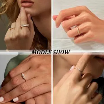 ZOERAY Gold Rings for Women Non Tarnish 14K Gold/Silver Stackable Rings Set Dainty Cubic Zirconia Diamond Thumb Rings Wedding Eternity Band Trendy Simple Baguette Ring Size 5 6 7 8 9 10