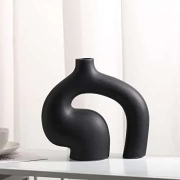 Black Ceramic Vase for Decor,Modern Abstract Vases for Home Decor,Nordic Minimalist Decor,Shelf Decor,Table Decor,Decorative Geometric Vases for Bookshelf,Mantel Décor（Large）