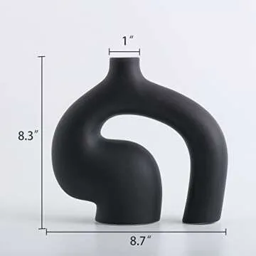 Black Ceramic Vase for Decor,Modern Abstract Vases for Home Decor,Nordic Minimalist Decor,Shelf Decor,Table Decor,Decorative Geometric Vases for Bookshelf,Mantel Décor（Large）